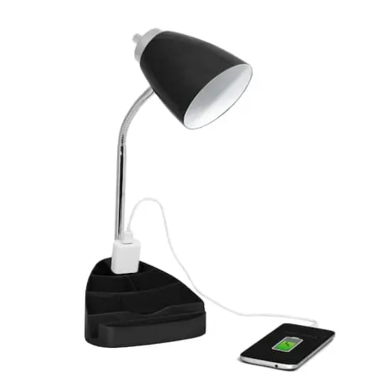 LimeLights 18.5" Gooseneck Desk Lamp with Tablet Stand and Charging Outlet Black {5}