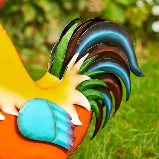 Glitzhome® 21" Vibrant Standing Metal Rooster Garden Statue {8}