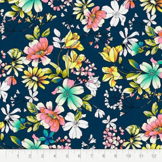 Fabric Editions Navy Belle Garden Cotton Fabric {3}