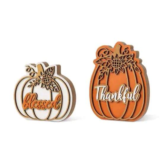 Glitzhome&reg; 8"H Thanksgiving Wooden Pumpkin Table Decor Set {1}