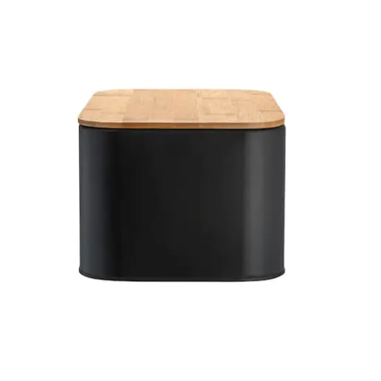 Hello Honey&reg; 11.75" Black Metal Bread Bin with Bamboo Lid {9}