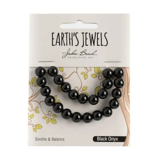 John Bead Earth's Jewels Natural Stone Round Beads, 8mm Black Onyx {3}
