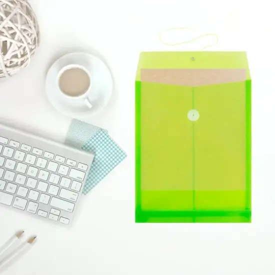 JAM Paper Letter Size Plastic Envelopes with Button & String Tie Closure, 12ct. Lime Green {7}