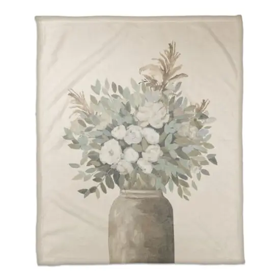 Modern Transitional Flowers 50" x 60" Coral Fleece Blanket {1}