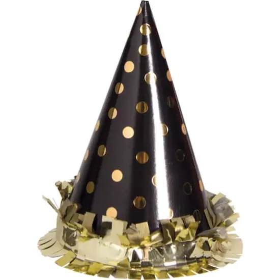 JAM Paper 3" Black with Gold Dots Party Hats, 6ct. {1}