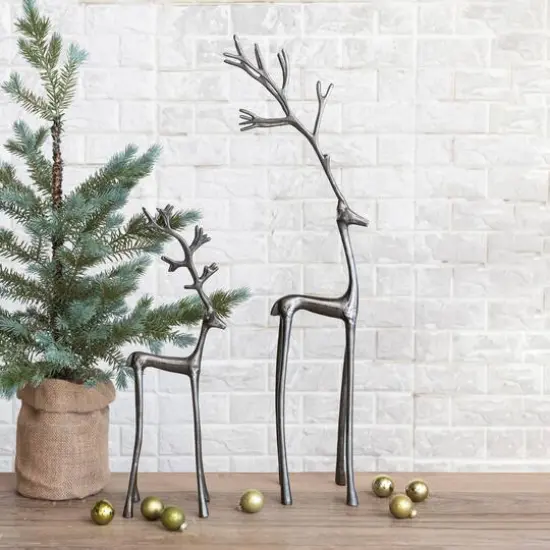 Hello Honey® 17.5" Gunmetal Cast Aluminum Thin Reindeer Tabletop Figurine {3}