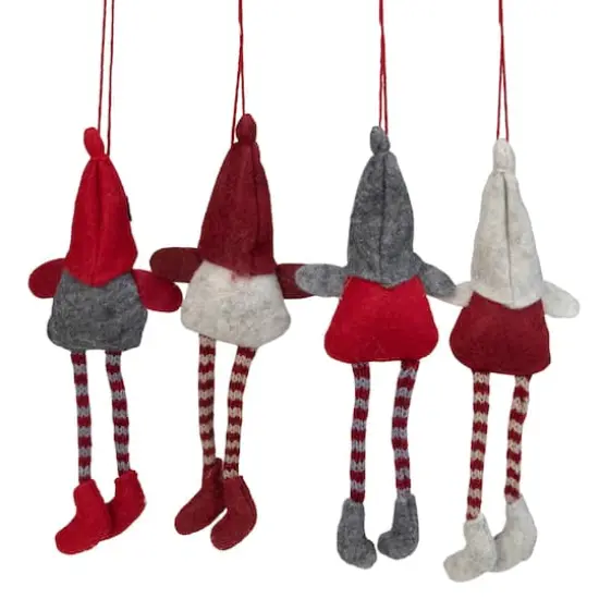 4ct. 8" Red & Gray Plush Gnome Ornaments {6}