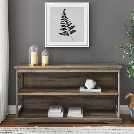 Walker Edison Gray Wash Lateral Bookshelf with Decorative Metal Sides {4}