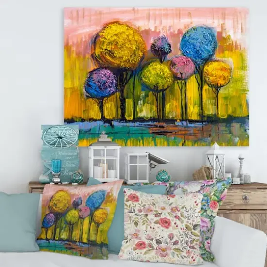 Designart - Colourful Trees Impressionist Landscape IV - Modern Canvas Wall Art Print {4}