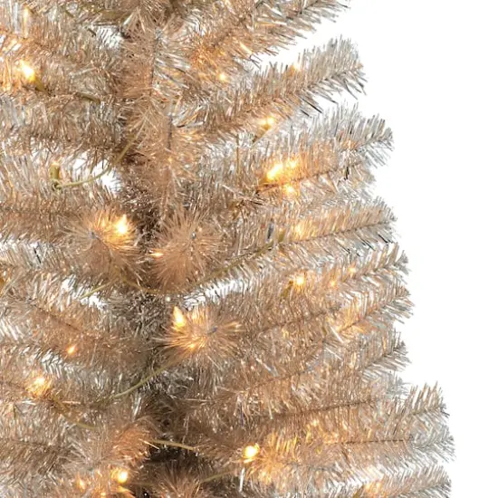 4.5ft. Pre-Lit Rose Gold Tinsel Artificial Christmas Tree {3}