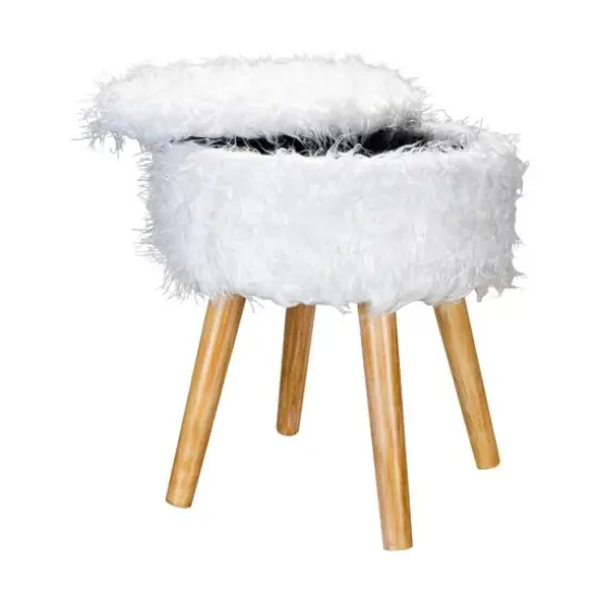 Organize It All White Faux Fur Storage Ottoman {3}