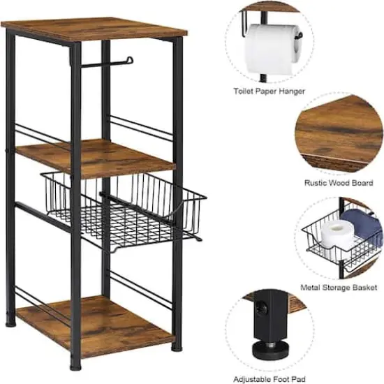 NEX&trade; 28" Freestanding 3-Tier Storage Shelf with Basket Drawer & Toilet Paper Holder {4}