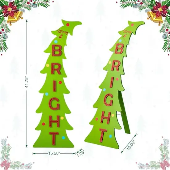 Glitzhome&reg; 41.75" Christmas "BRIGHT" Bent Tree Porch Sign {9}