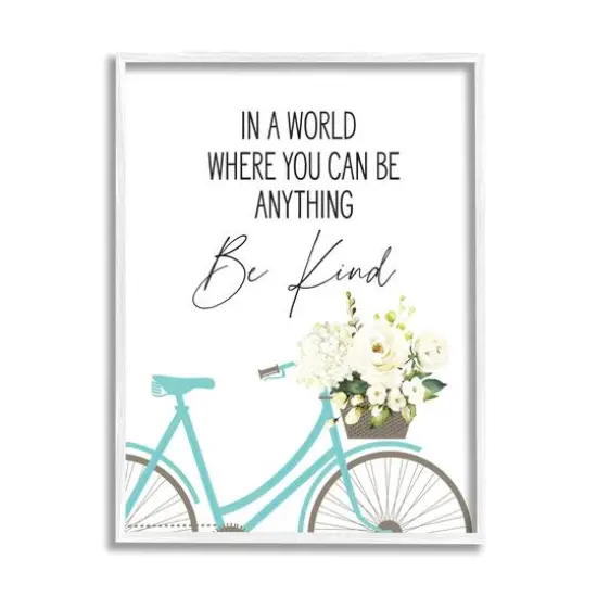 Stupell Industries Be Kind Bicycle Floral Gicl&eacute;e Textured White Framed Wall Art {1}