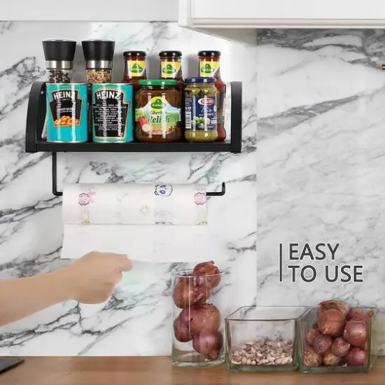 NEX&trade; 15" Wall Mounted Paper Towel Holder with Wood Shelf Black {8}