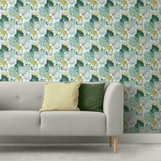 RoomMates Retro Tropical Leaves Peel & Stick Wallpaper Teal and Yellow {6}