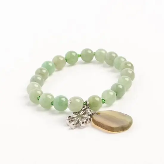 John Bead Aventurine Green Natural Stone Bracelet with Agate & Clover Charms {4}