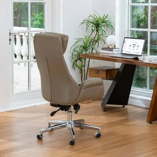 Glitzhome&reg; Mid-Century Modern Faux Leather Adjustable High Back Swivel Office Chair Brownish Gray {5}