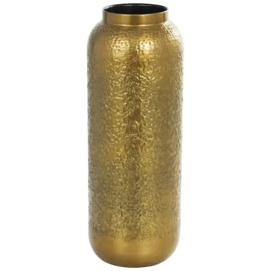 Gold Metal Textured Hammered Vase {3}