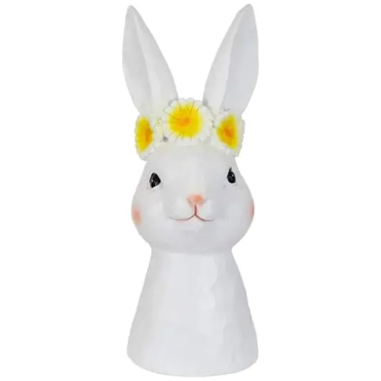 9" White Easter Bunny Bust with Daisy Flower Crown {1}