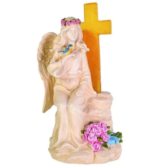 Santa's Workshop 10.6" Solar Angel and Cross Figurine {1}