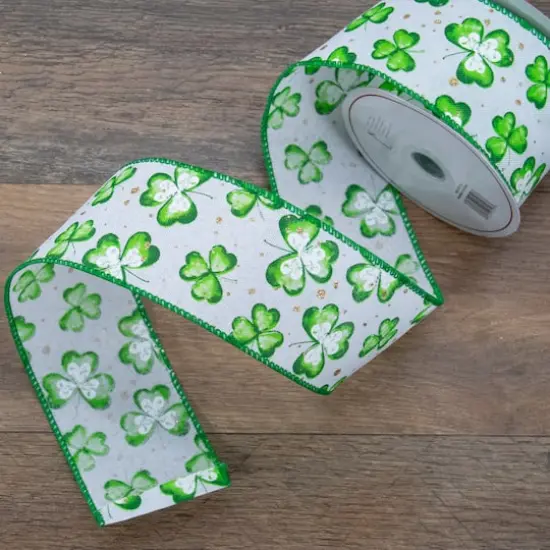 2.5" x 10yd. St. Patrick's Day Shamrock Wired Spring Craft Ribbon {3}