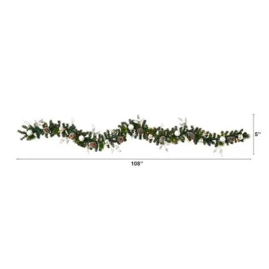 9ft. Pre-Lit Clear LED Ornament & Pinecone Artificial Christmas Garland {3}