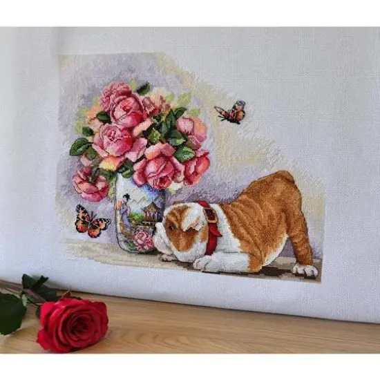 Merejka Bulldog and Buterflies Counted Cross Stitch Kit {3}