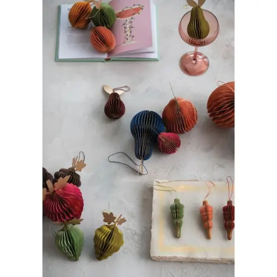 Hello Honey&reg; 3" Handmade Recycled Paper Honeycomb Pear Ornament with Glitter Edge Set {3}