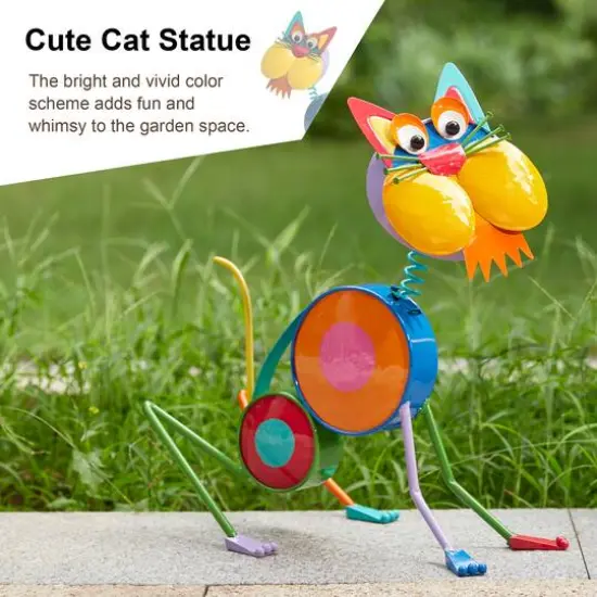 Glitzhome&reg; 16.5" Metal Novelty Cat Garden Statue {6}