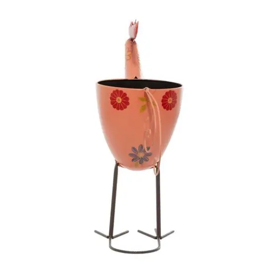 20" Pink Iron Eclectic Rooster Planter {7}