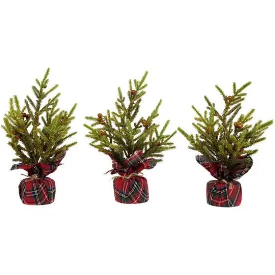 9" Unlit Glittered Pine with Berries Artificial Christmas Tree Set {1}