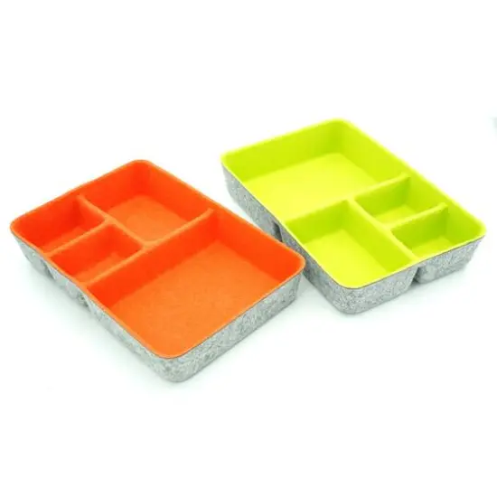 Welaxy 2 Piece Felt 4 Compartment Drawer Organizer Trays Green and Orange {5}