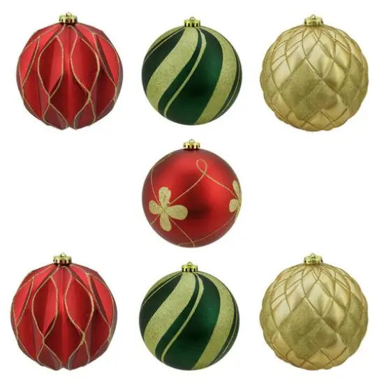 7ct. 6" Red & Green Shatterproof 3-Finish Christmas Ball Ornaments {1}