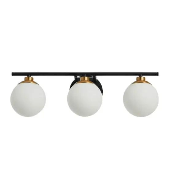 Hello Honey&reg; Robert Stevenson Lighting Lorne Metal & Frosted Glass 3-Light Vanity Matte Black/Brushed Gold {1}