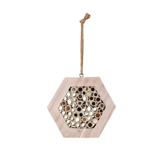 Hello Honey&reg; 10" Natural Paulownia Wood & Bamboo Hexagon-Shaped Insect House with Jute Hanger {1}
