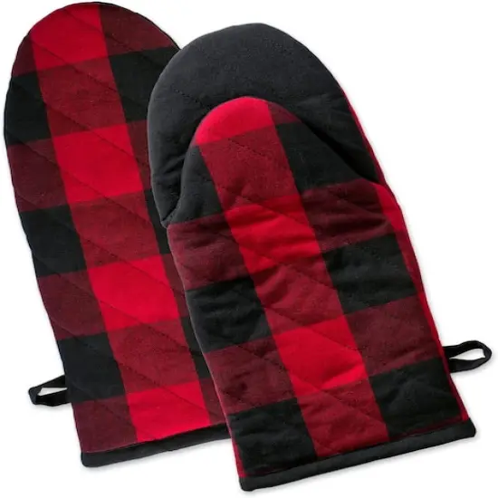 DII&reg; Buffalo Check Oven Mitts, 2ct. Tango Red/Black {1}