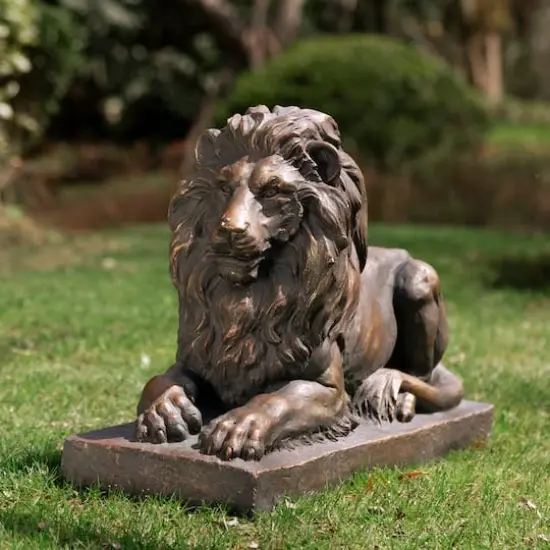Glitzhome&reg; 22" Lying Guardian Lion Statue Brown {3}