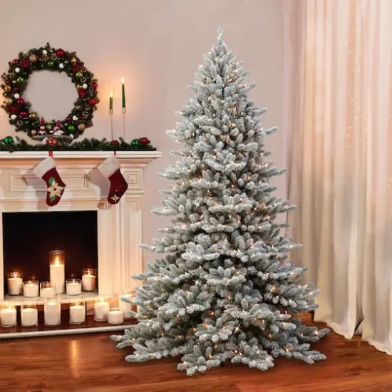 7.5ft. Pre-Lit Flocked Royal Majestic Fir Artificial Christmas Tree, Clear Lights {3}