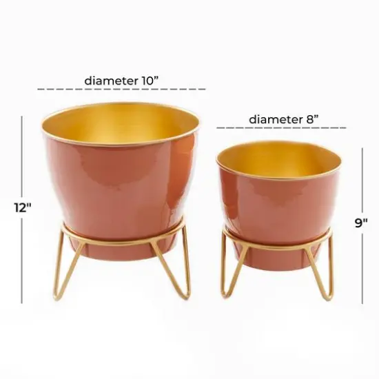 Set of 2 Pink Iron Modern Planter, 12" x 10" x 10" {8}