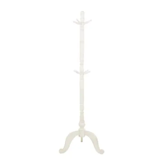 5ft. Wood Coat Rack with Scrolled Feet & Leaf Carvings White {1}