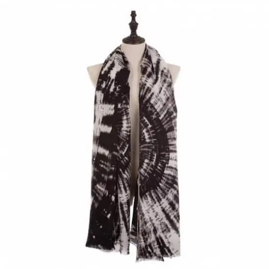 Glitzhome&reg; 78" Black, White & Gray Tie Dye Scarf with Fringe {1}
