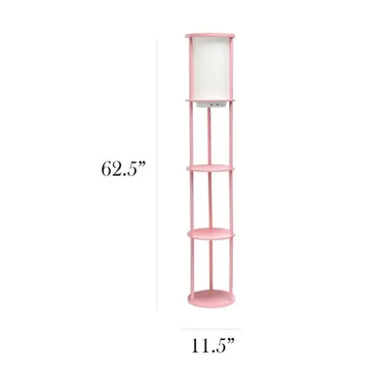 Simple Designs&trade; 62.5" Round Floor Lamp with 2 USB Ports and 1 Outlet Light Pink {4}
