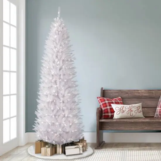 7.5ft. Pre-Lit White Fraser Fir Pencil Artificial Christmas Tree, Clear Lights {7}