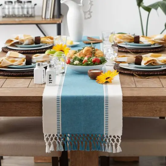 DII&reg; 72" Dobby Stripe Table Runner Storm Blue {7}