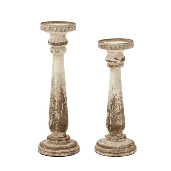 Brown & White Traditional Candle Holder Set, 13" & 15" {3}