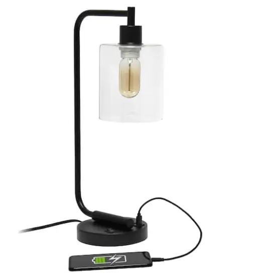 Lalia Home Iron Desk Lamp with USB Port and Glass Shade Black {7}