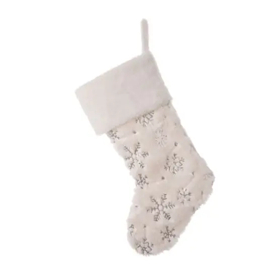 Glitzhome&reg; 21" White Plush with Snowflake Christmas Stocking {9}