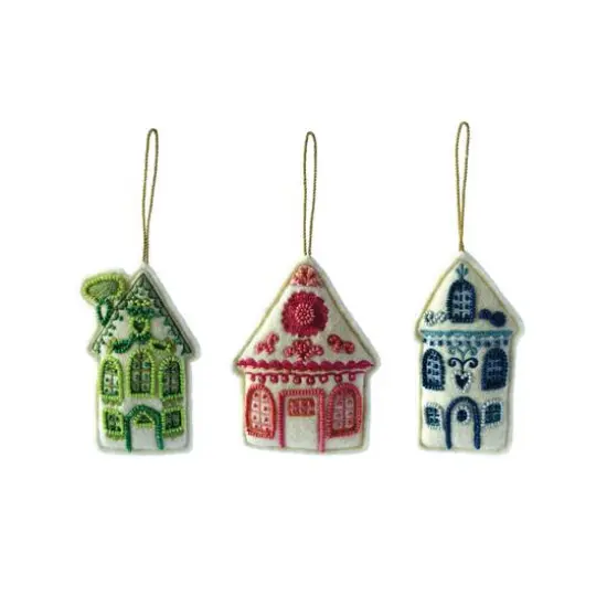 Hello Honey&reg; 3 Pack 5" Beaded & Embroidered House Felt Ornaments {1}