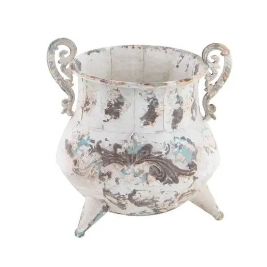 White Metal Vintage Vase, 11" x 11" x 11" {3}